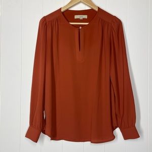 Loft Rust Long Sleeve Pullover Blouse Size XS